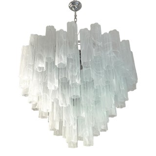 Contemporary Huge Venied-White Alabastro "Tronchi" Murano Glass Chandelier by Simoeng For Sale