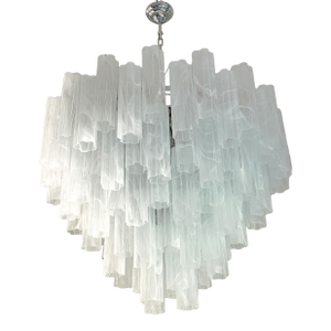 Contemporary Huge Venied-White Alabastro "Tronchi" Murano Glass Chandelier by Simoeng