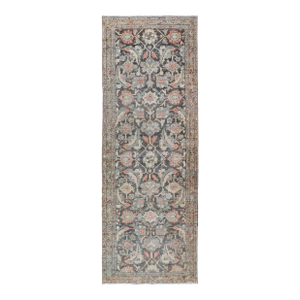 Blossoming All-Over Floral Antique Persian Sultanabad Gallery in Gray and Pink 4'2 X 12'9