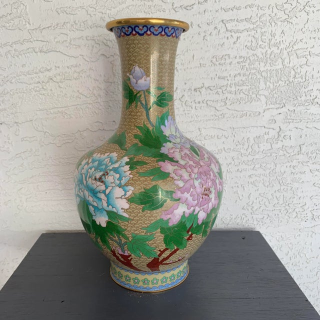 Mid 20th Century Large Cloisonné Butterfly & Flower Vase For Sale - Image 12 of 13