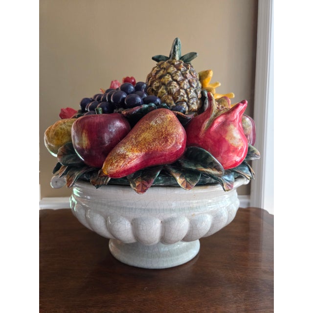 Majolica Fruits in Basket Porcelain Sculpture For Sale In Indianapolis - Image 6 of 13