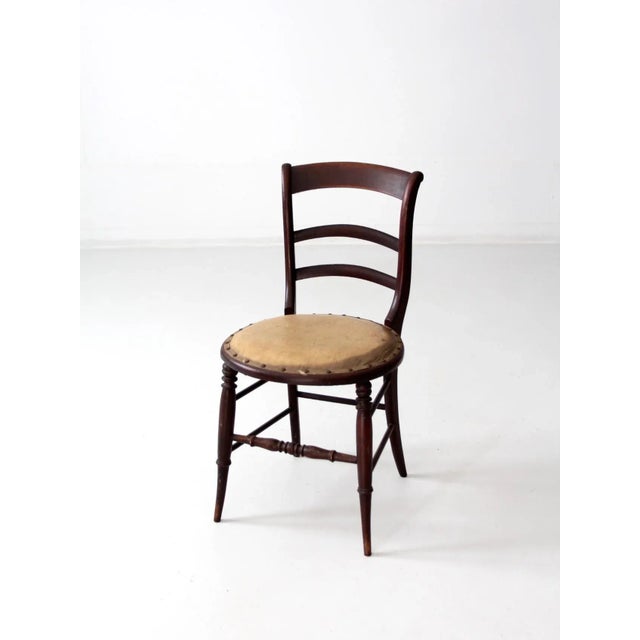 Farmhouse Antique Wood Chair With Upholstered Seat For Sale - Image 3 of 7