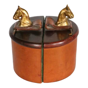 Pr. Leather Art Deco Horse Bookends C 1930's