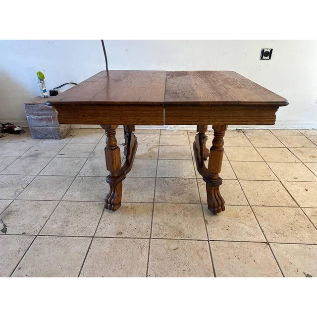 Antique Tiger Oak Square Dining Table With Claw Feet | Chairish
