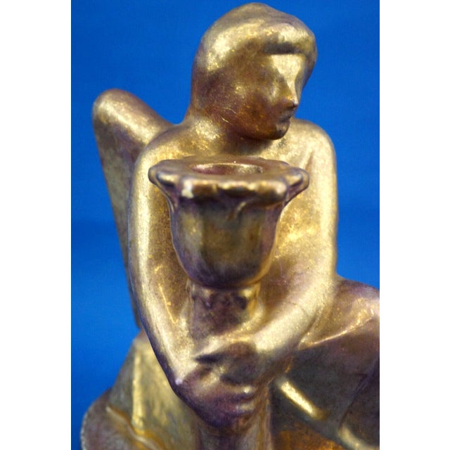 20th Century Candleholder Sculpture Angel in Gilded Terracotta by Carlo Sbisà, Italy, 1930s For Sale - Image 16 of 18