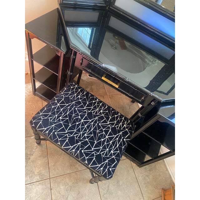 Black 1969 Thomasville Faux Bamboo Corner Vanity With Trifold Mirror For Sale - Image 8 of 8