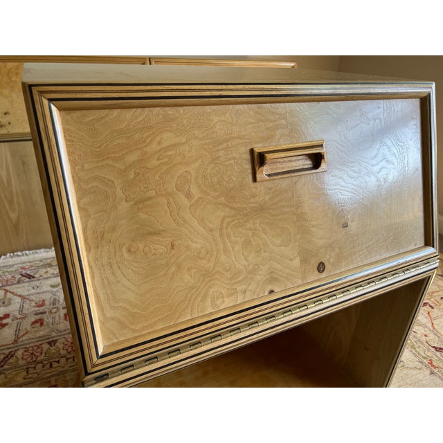 Champagne Pair of Vintage Henredon Scene Two Burlwood Nightstands For Sale - Image 8 of 10