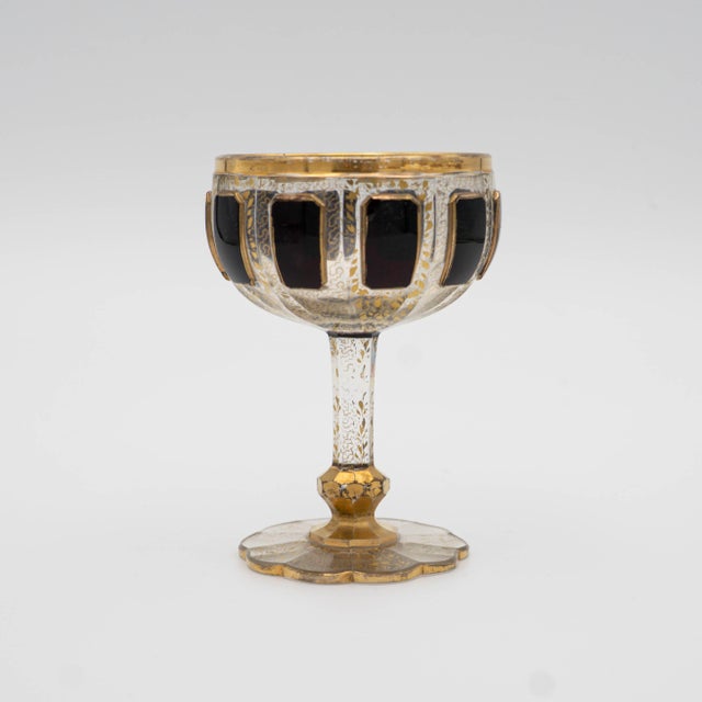 Early 1900s Moser Bohemian Raised Cabochon Panel Cut Glass Wine Goblets- Set of 4 For Sale - Image 10 of 12