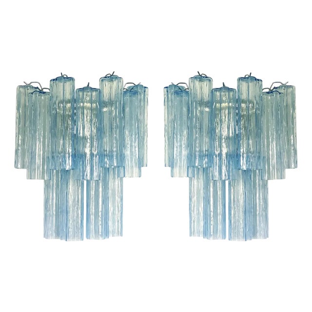 Light-Blue Tronchi Murano Glass Wall Sconces by Simoeng for Simoeng, Set of 2 For Sale