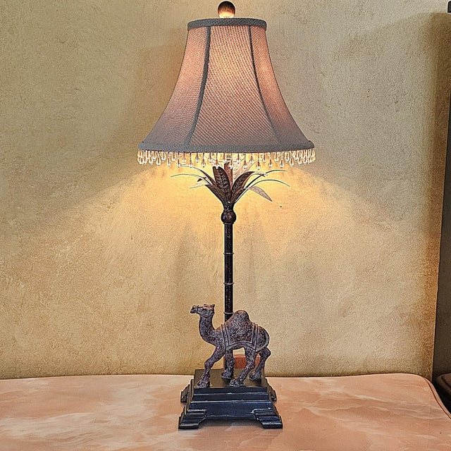 Michael Berman Berman Camel Table Lamp With Palm Motif Stem, Bronze-Tone Desert Safari Accent Lamp, 29"h For Sale - Image 4 of 18