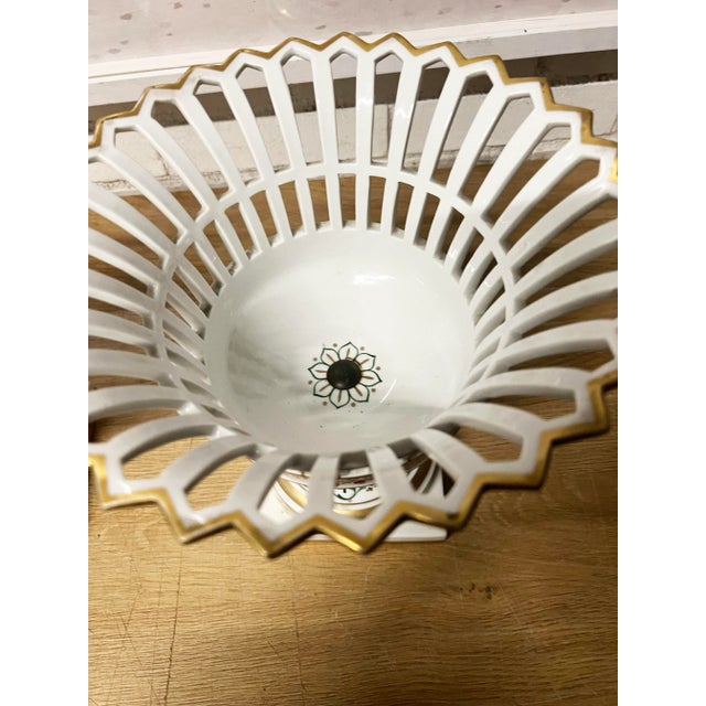 Pair of Mid 20th Century Portugal Round Pierced Reticulated Porcelain Baskets For Sale - Image 9 of 11