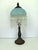 1940s 1940s Art Nouveau Boudoir Lamp With Blue Satin Glass Shade & Beaded Fringe 15-1/2” For Sale - Image 5 of 7