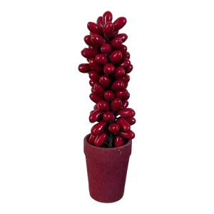 Antique Early 20th Century German Christmas Ornament Paint Decorated Red Holly Berry Topiary Tree in Carved Wood Pot