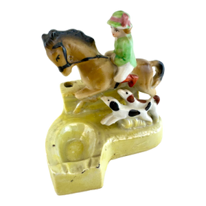 Vintage 1940's Hiten Japan Porcelain Equestrian Desk Caddy With Horse & Dogs