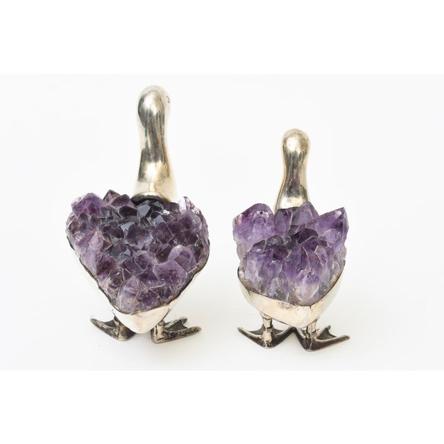 Signed Gerson Silver Plate and Amethyst Duck Sculptures Pair of 90's For Sale In Miami - Image 6 of 11