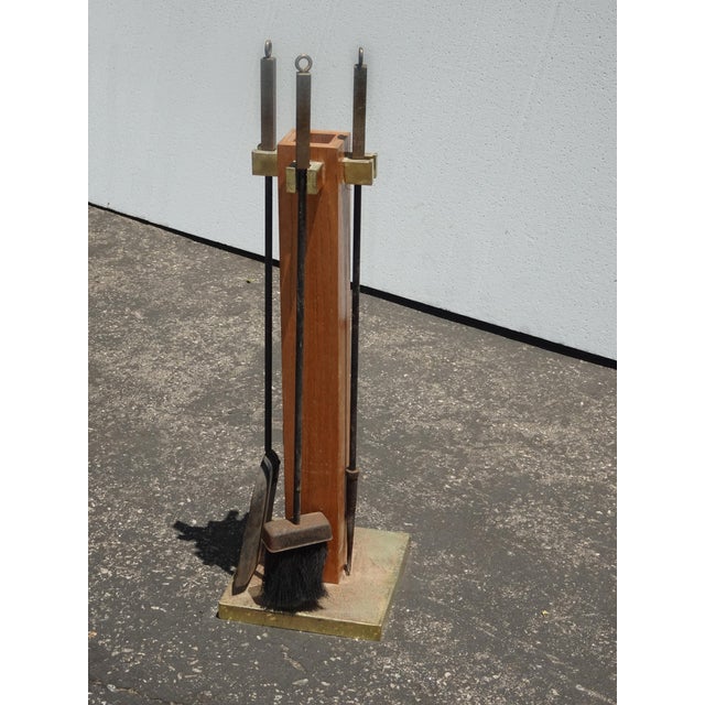 Vintage French Country Set of Three Fireplace Tools W Wood Stand For Sale - Image 4 of 9