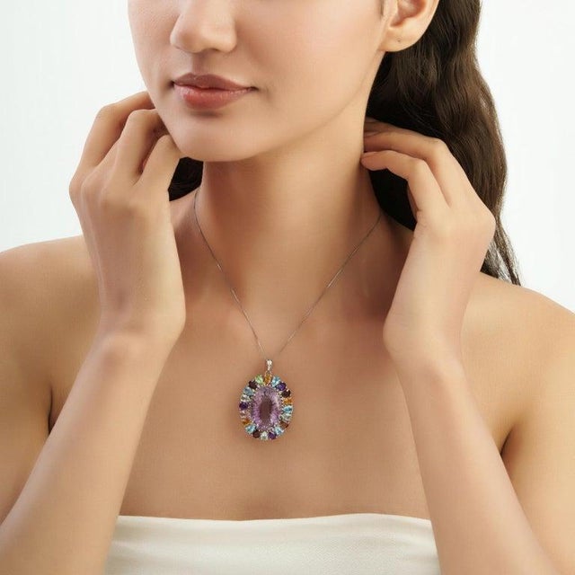 Not Yet Made - Made To Order Ornate Victorian Style Multi-Gemstone Pendant in 925 Sterling Silver For Sale - Image 5 of 11
