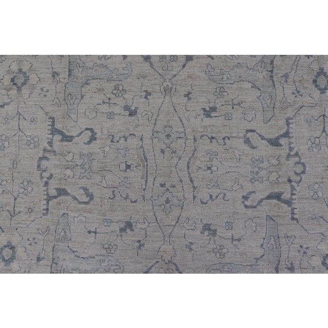 Gray Modern Oushak Rug in Soft Gray With Blue Tones and Refined Classical Motifs For Sale - Image 8 of 12