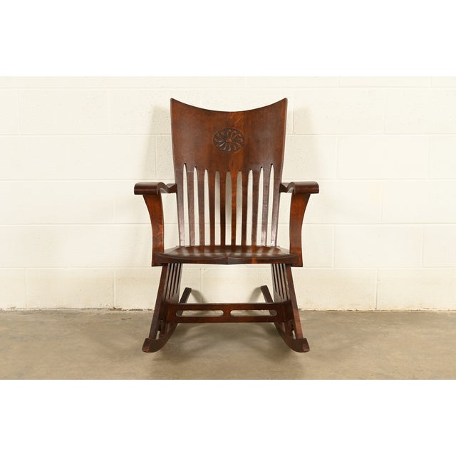 Mission J. Dieudonné Antique Belgian Mission Oak Arts & Crafts Rocking Chair, Circa 1910 For Sale - Image 3 of 14