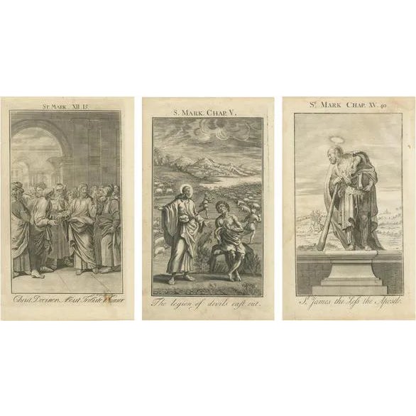 J. Drapentier, Gospel Scenes and Apostles from St. Marks, 1735, Paper, Set of 3 For Sale