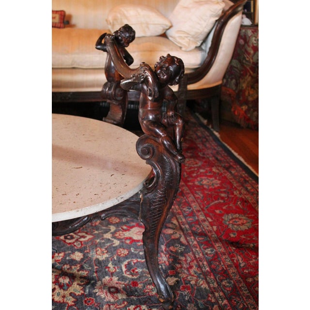 Selling this Antique Carved Wood and Marble Bench. Features carved wooden cherubs. The bench does NOT include a cushion so...