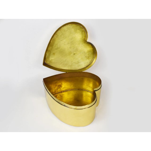Vintage Gold Brass Heart Shape Trinket Jewelry Box With Flower For Sale - Image 10 of 11