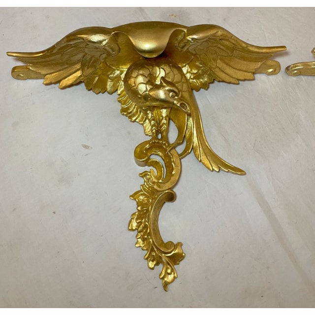 Pair of Antique Italian Federal Gold Gilt-Wood Figural Bird Wall Shelves Shelf For Sale - Image 10 of 14