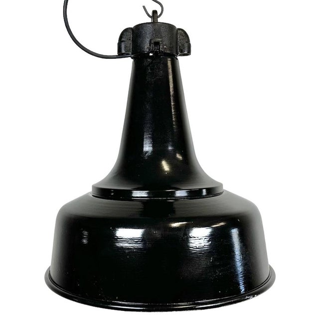 Industrial Black Pendant Factory Lamp with Cast Iron Top, 1970s For Sale - Image 17 of 17