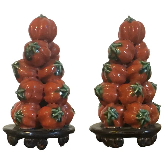 Antique 19th Century Chinese Export Porcelain Altar Fruit Pyramids of Stacked Persimmons - A Pair For Sale - Image 13 of 13