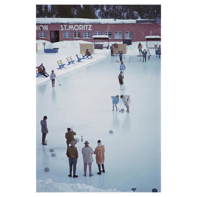 Slim Aarons, Curling at St. Moritz, Estate Stamped Photographic Print, 1963 / 2020s For Sale