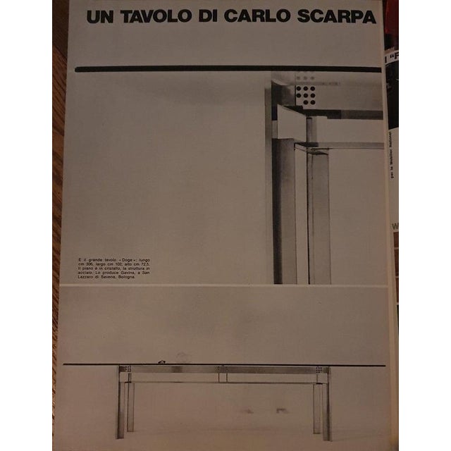 Doge Dining Table with Brushed Steel Base and Glass Top by Carlo Scarpa for Gavina Simon, 1970s For Sale - Image 11 of 12