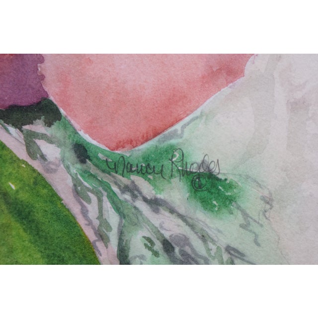 Vintage Nancy Rhodes Pink Red Floral Watercolor Painting 29" For Sale - Image 6 of 11