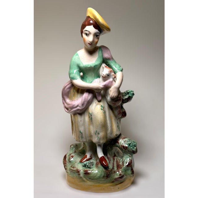 Victorian Pair of 1890’s Old Staffordshire Ware England Porcelain Figurines Boy Holding His Dog and Girl Holding Her Cat For Sale - Image 3 of 11