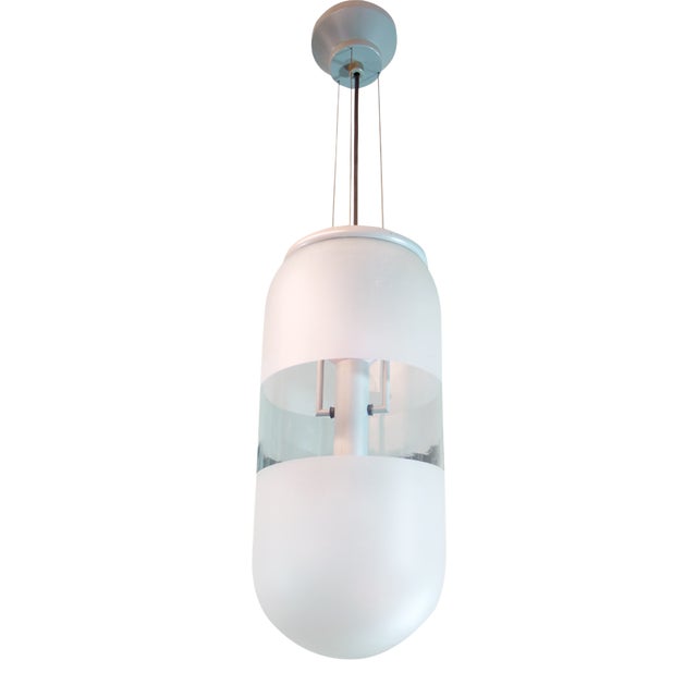 Space Age Italian Murano Glass and Metal Capsule Pendant Lamp, 1980s For Sale