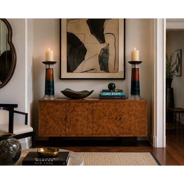 Pair of Postmodern Sculptural Lucite & Ombre Pillar Candleholders For Sale - Image 4 of 4