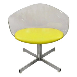 Vintage Jansko Mid Century Modern Sculpted Lucite Yellow Vinyl Swivel Chair For Sale