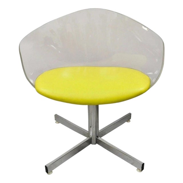 Vintage Jansko Mid Century Modern Sculpted Lucite Yellow Vinyl Swivel Chair For Sale