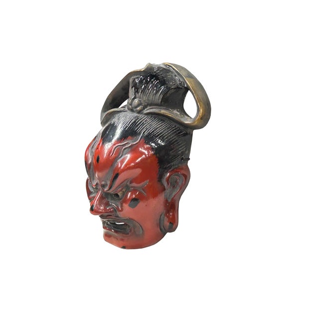 Unleash a powerful presence with this vibrant, vintage Japanese mask, embodying the intense spirit of an Oni (demon/ogre)...