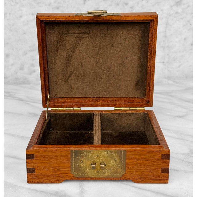 Vintage Chinese Chinoiserie Rosewood Storage Jewelry Box W/ Brass Lock For Sale - Image 4 of 13
