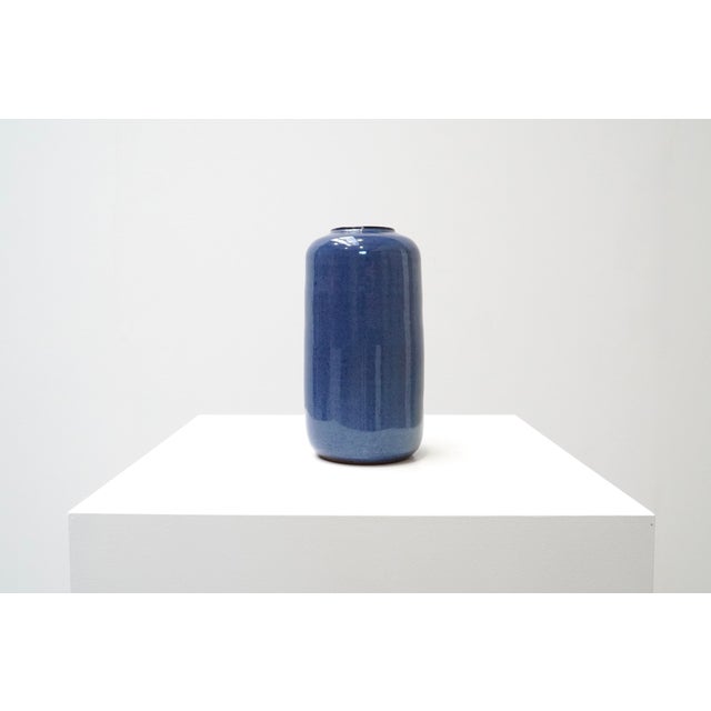 Blue Vintage Blue-Glazed Cylindrical Vase by Roger Vandeweghe for Amphora, 1960s For Sale - Image 8 of 8