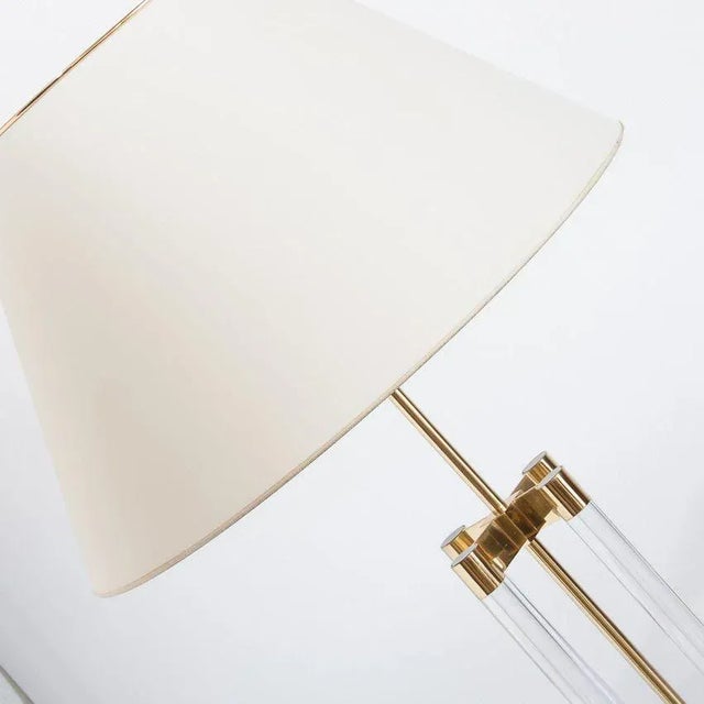 Metal Spanish Hollywood Regency Methacrylate and Brass Table Lamp with Fabric Shade, 1980s For Sale - Image 7 of 8