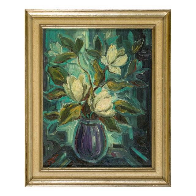 Italian Signed Still Life with Flowers, 1950s For Sale