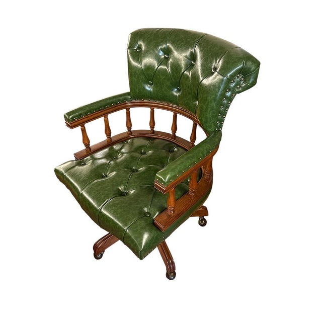 Wood Chesterfield Style Captain's Desk Chair For Sale - Image 7 of 9