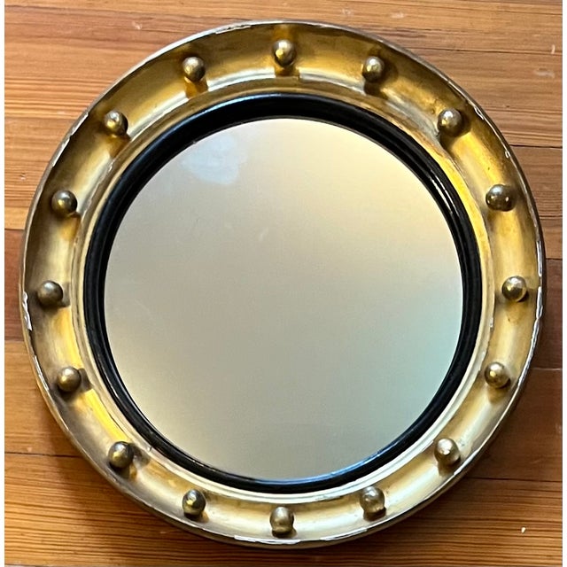 Gold Antique Small Scale English Regency Bullseye Convex Gilt Wood Mirror, Circa 1825 For Sale - Image 8 of 8