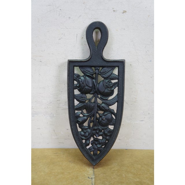 Antique Lion Head Delphin Dolphin Coal Brazier Clothing Iron & Trivet 9" For Sale - Image 13 of 18