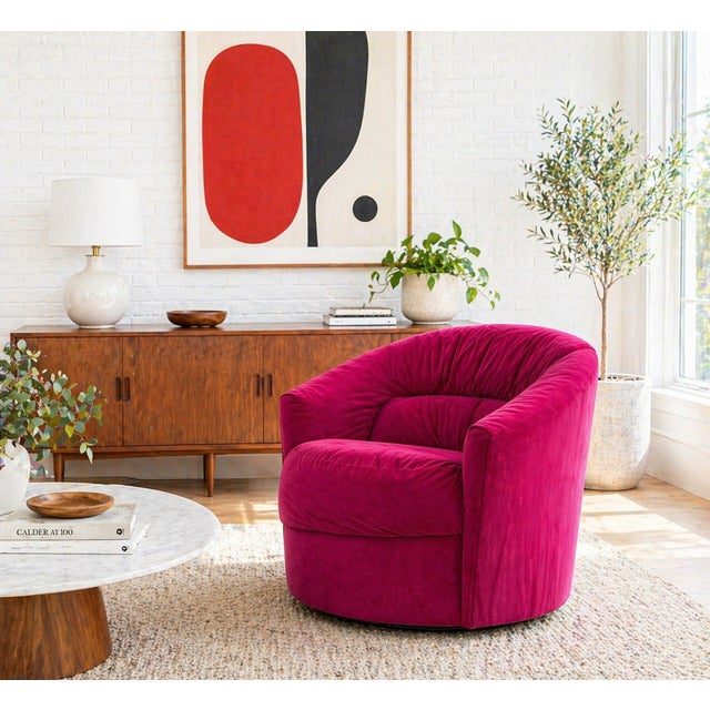 1970s Postmodern Pink Swivel Lounge Chair / Armchair in the Style of Vladimir Kagan, C. 1980's For Sale - Image 5 of 9