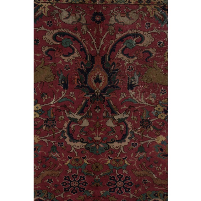 Hand-Knotted Antique Indian Agra Rug in All Over Pink, Green Hunting Pictorial For Sale In New York - Image 6 of 7