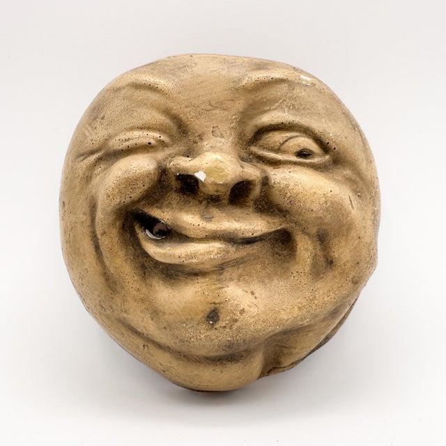 1910s Admiration Cigars Antique Chalkware Man in the Moon With Winking Eye Matchsafe Wall Plaque C 1910 For Sale - Image 5 of 12