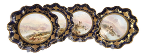 Porcelain View Service Plates by J. J. Birbeck for Aynsley, 1888, Set of 4