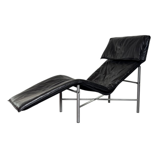 Skye Chaise Longue in Black Leather attributed to Tord Björklund for Ikea, Sweden, 1980s For Sale